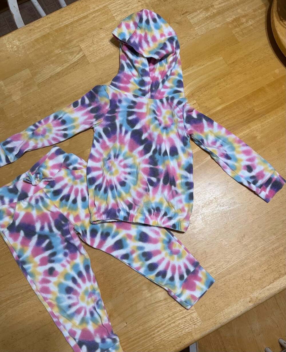 3T Girls Long Sleeve Tie Dye Cozy Split Neck Top - MULTI